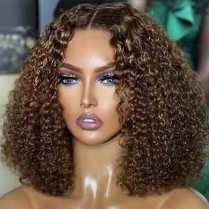 180% Brown(#4) Curly Bob 13x4 Transparent Lace Frontal Brazilian Remy Human Hair